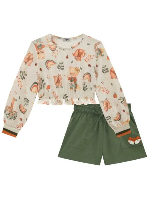 Conjunto de Blusa Boxy em Malha Wave e Shorts em Cupro 70528 Kukiê