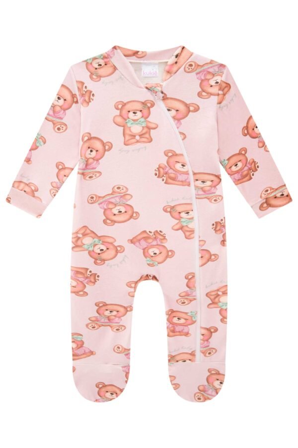 Macacão Bebê Kukiê Longo ML Ursinhos Rosa