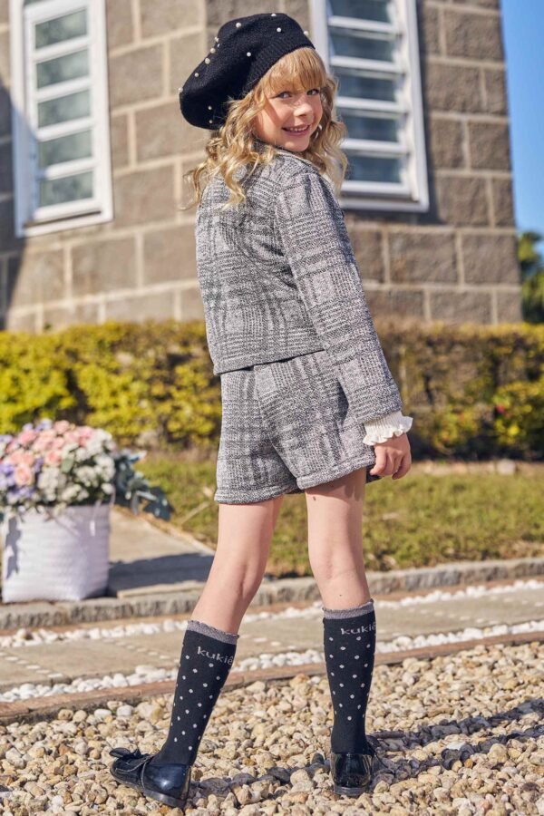 Conjunto de Blazer Boxy e Short-saia em Malha Tweed Brilho 71259 Kukiê