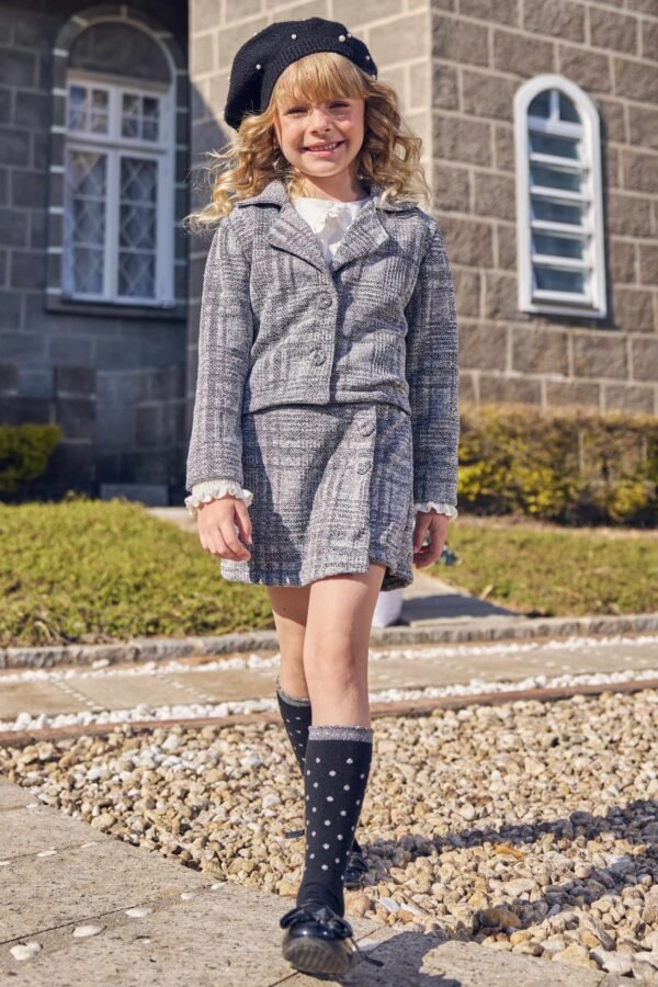 Conjunto de Blazer Boxy e Short-saia em Malha Tweed Brilho 71259 Kukiê