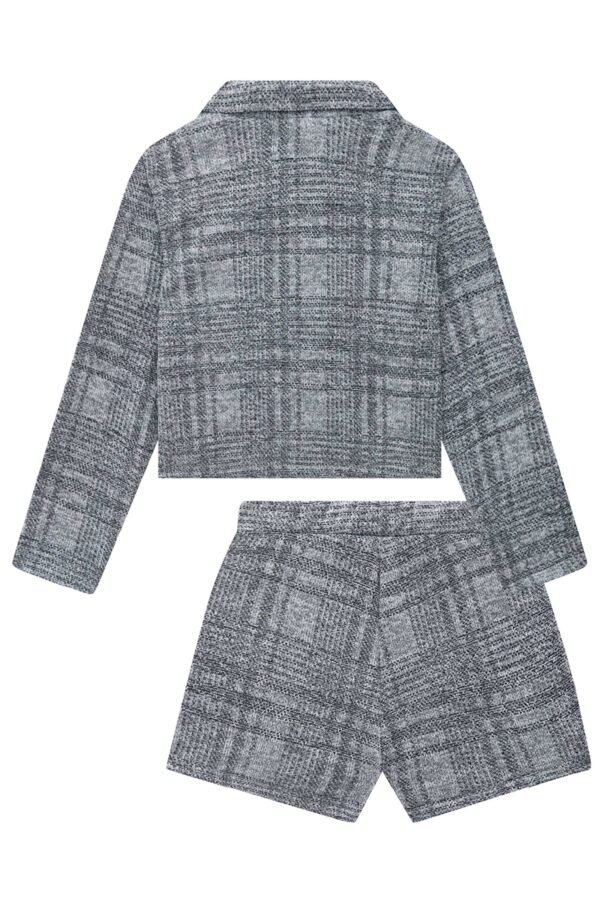 Conjunto de Blazer Boxy e Short-saia em Malha Tweed Brilho 71259 Kukiê