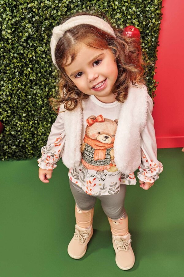 Trio de Bata em Malha Comfy e Legging em Termoskin e Colete em Pelo Carneirinho 71711 Kukiê