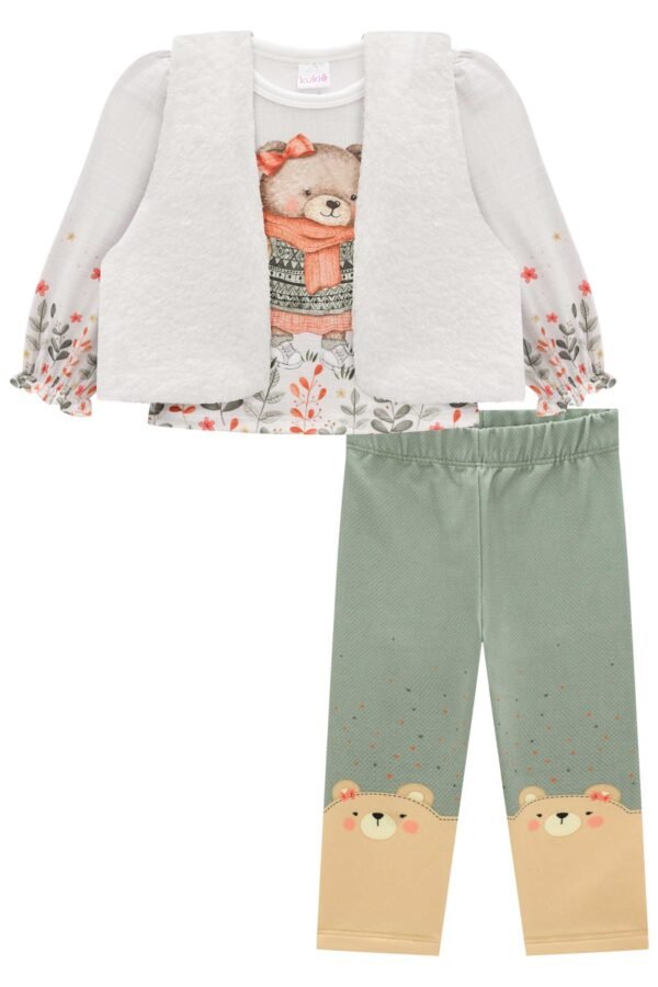 Trio de Bata em Malha Comfy e Legging em Termoskin e Colete em Pelo Carneirinho 71711 Kukiê