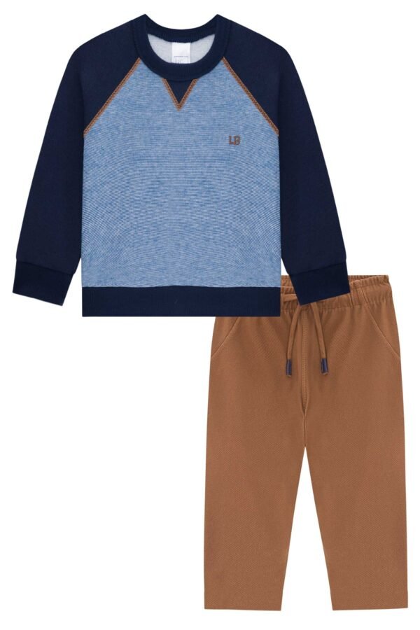 Conjunto de Camiseta Comfy em Malha Trabalhada e Calça em Cotton Jeans 72371 LucBoo