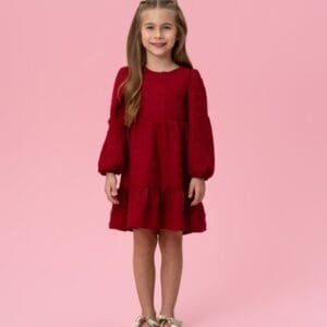 Vestido Infantil Bordo Manga Longa
