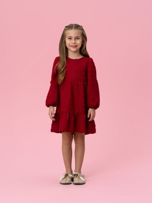 Vestido Manga Longa Bordo Vestido Infantil Bordo Manga Longa