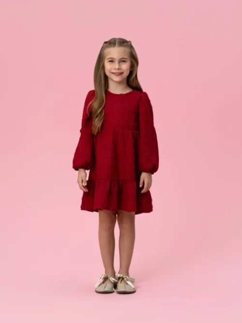 Vestido Manga Longa Bordo Vestido Infantil Bordo Manga Longa